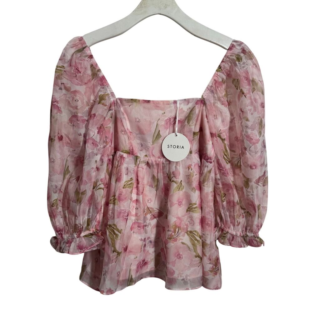 Storia Milkmaid Cottagecore Blouse Top Women S Pink Floral Romantic Spring NWT‎